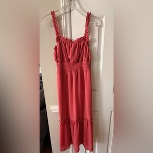 Pink Lily Coral Strapless Smocked Midi Dress